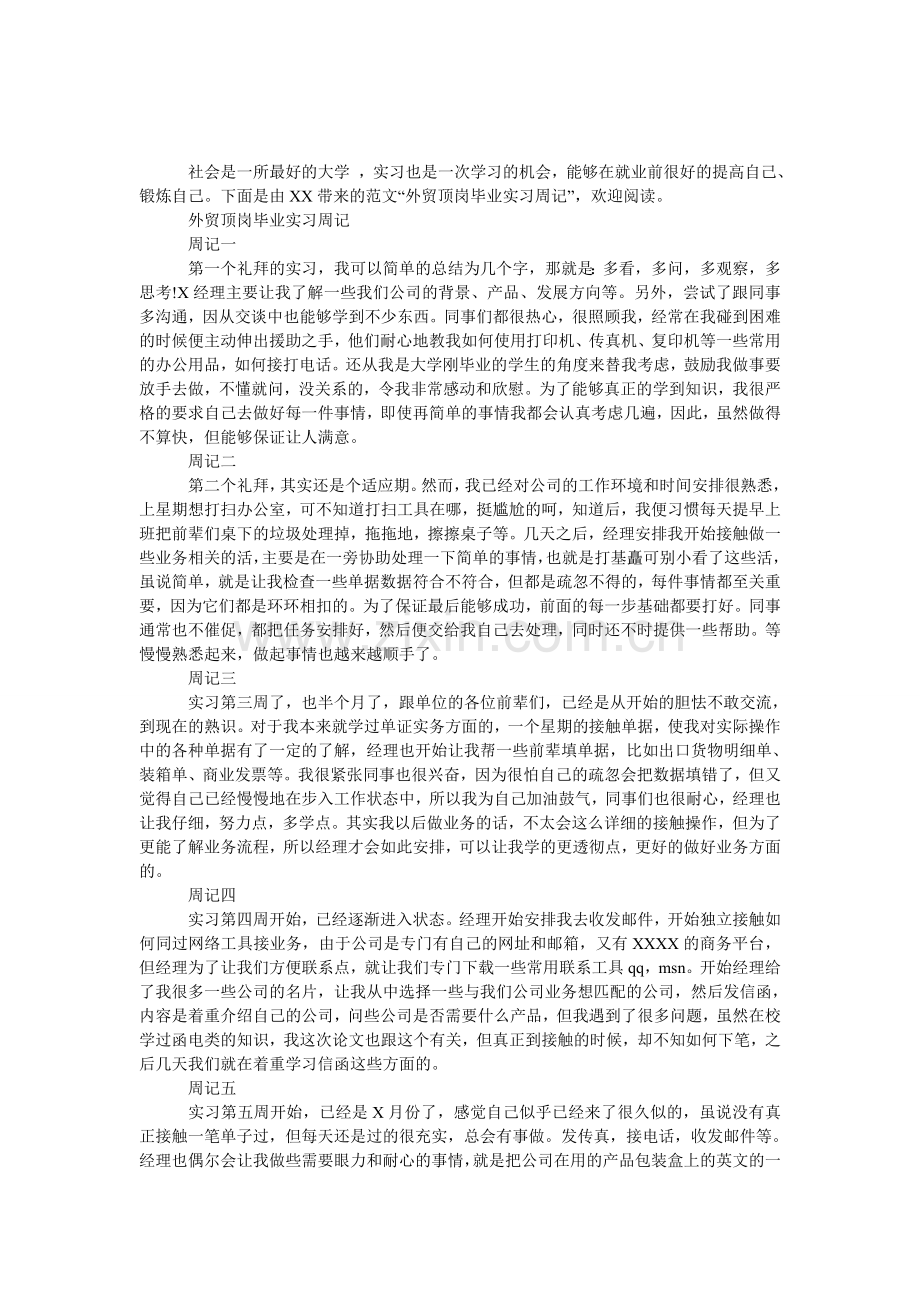 外贸顶岗毕业实习周记.doc_第1页