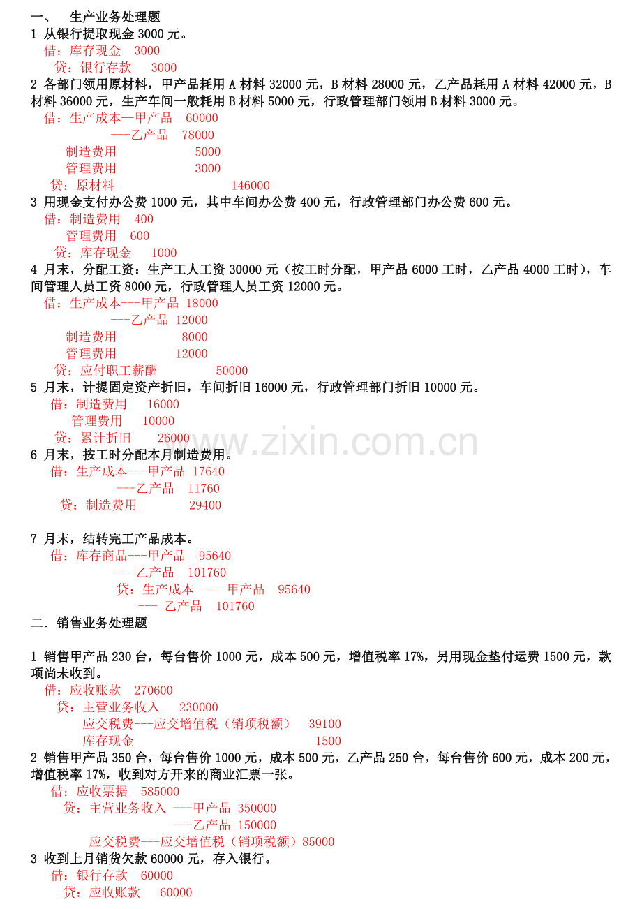 基础会计学综合分录练习题及答案.doc_第1页