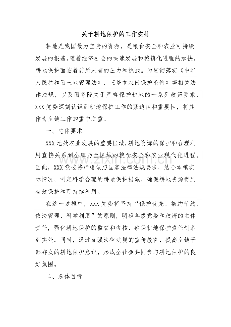 关于耕地保护的工作安排.docx_第1页