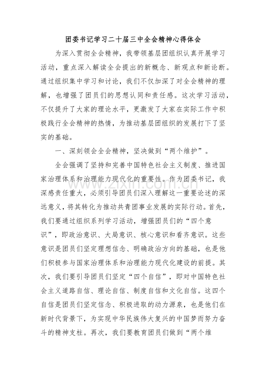 团委书记学习二十届三中全会精神心得体会.docx_第1页