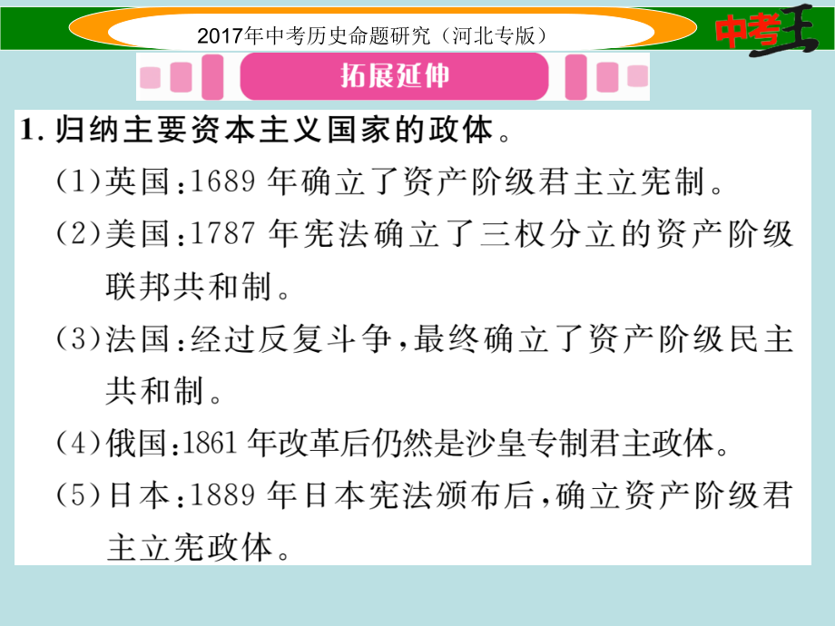中考王河北专版2017届中考历史总复习热点专题速查专题七近代资本主义发展史.ppt_第2页