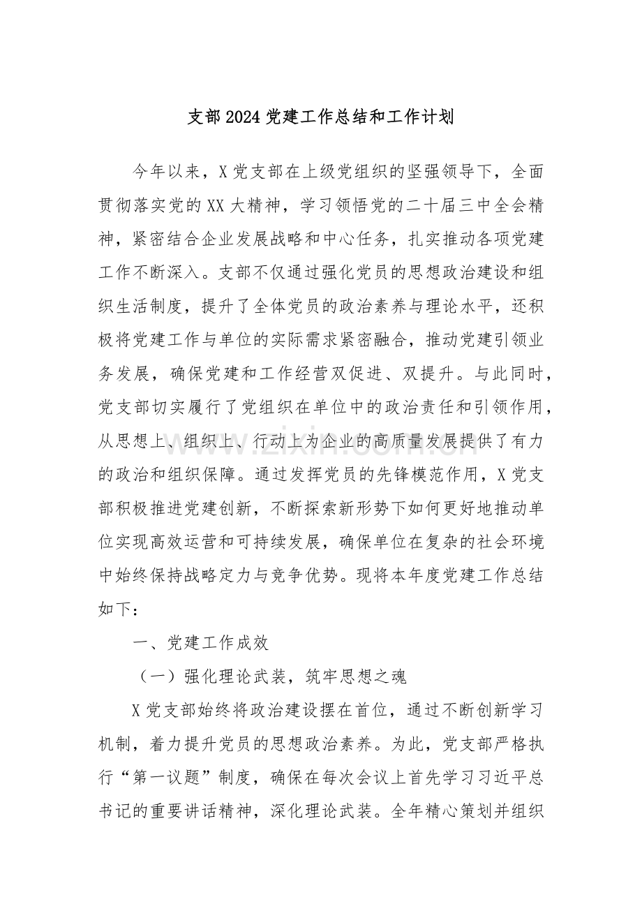 支部2024党建工作总结和工作计划.docx_第1页