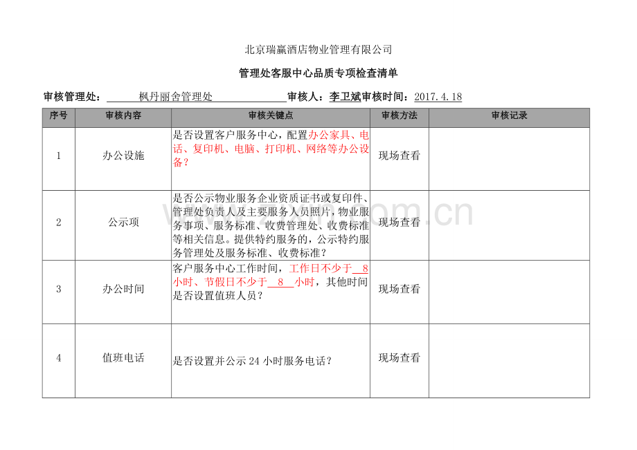 管理处品质专项检查清单(新版).docx_第1页