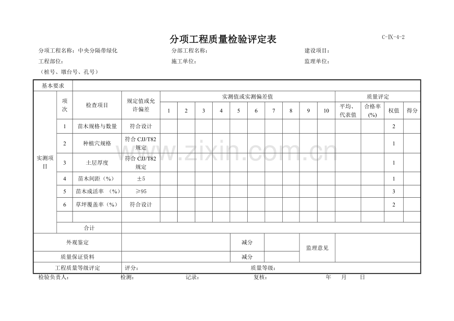 绿化分项工程质量检验评定表.doc_第1页