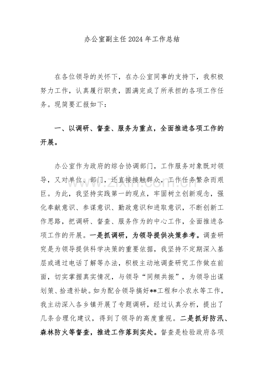 办公室副主任2024年工作总结.docx_第1页