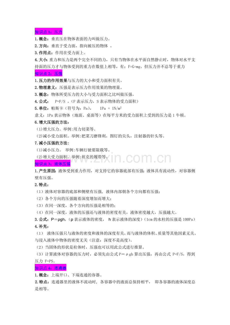人教版八年级下册物理第九章压强知识点总结.doc_第1页
