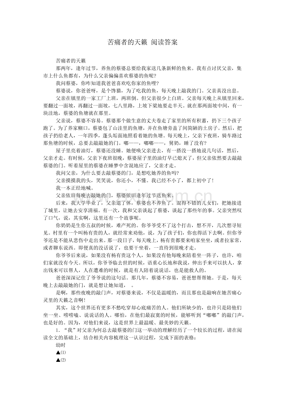 苦痛者的天籁-阅读答案.doc_第1页