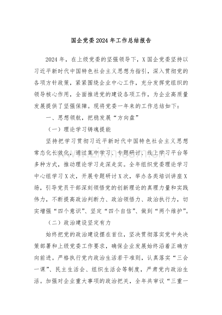 国企党委2024年工作总结报告.docx_第1页