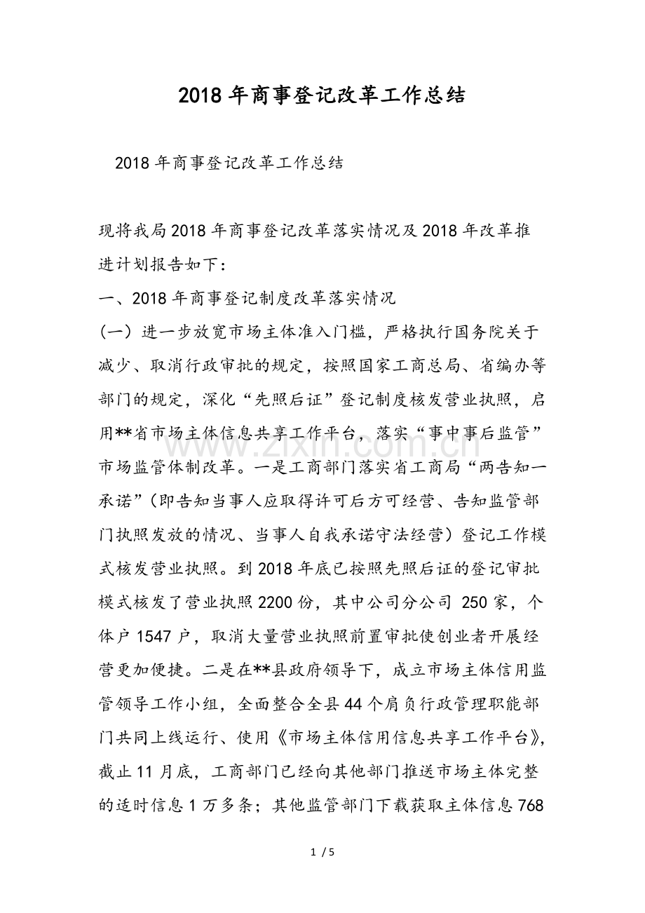 商事登记改革工作总结.doc_第1页