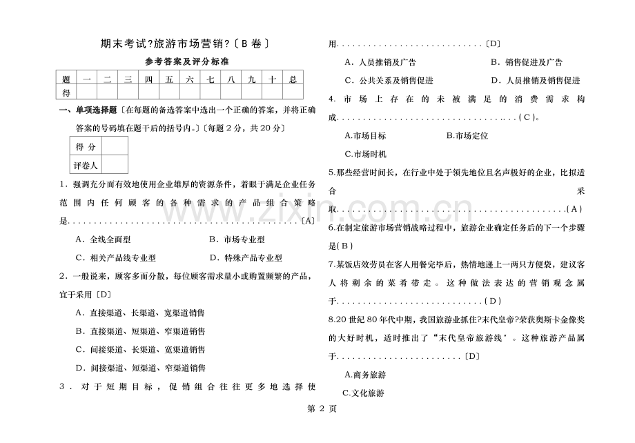 旅游市场营销考试试题B答案.doc_第1页