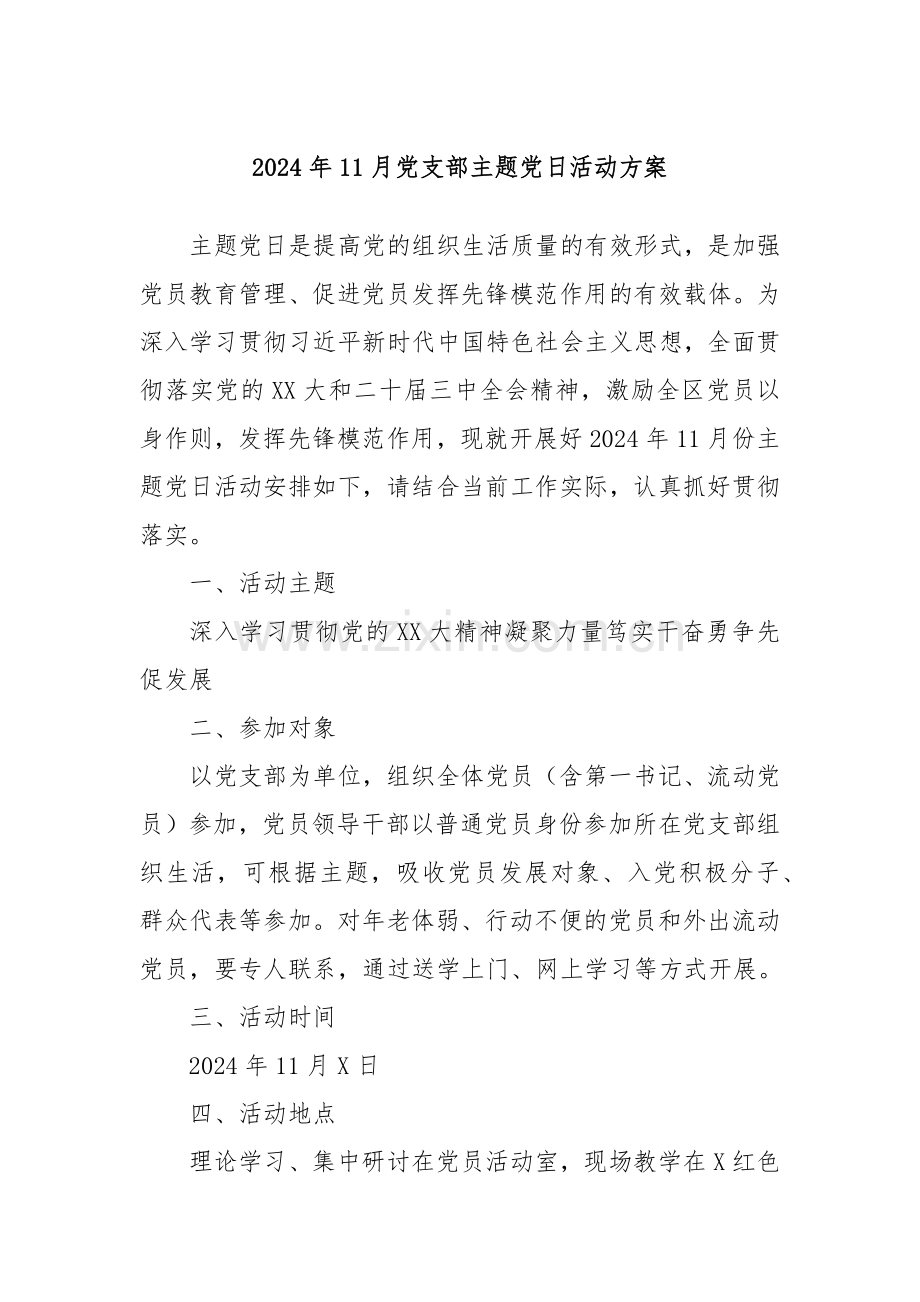 2024年11月党支部主题党日活动方案.docx_第1页