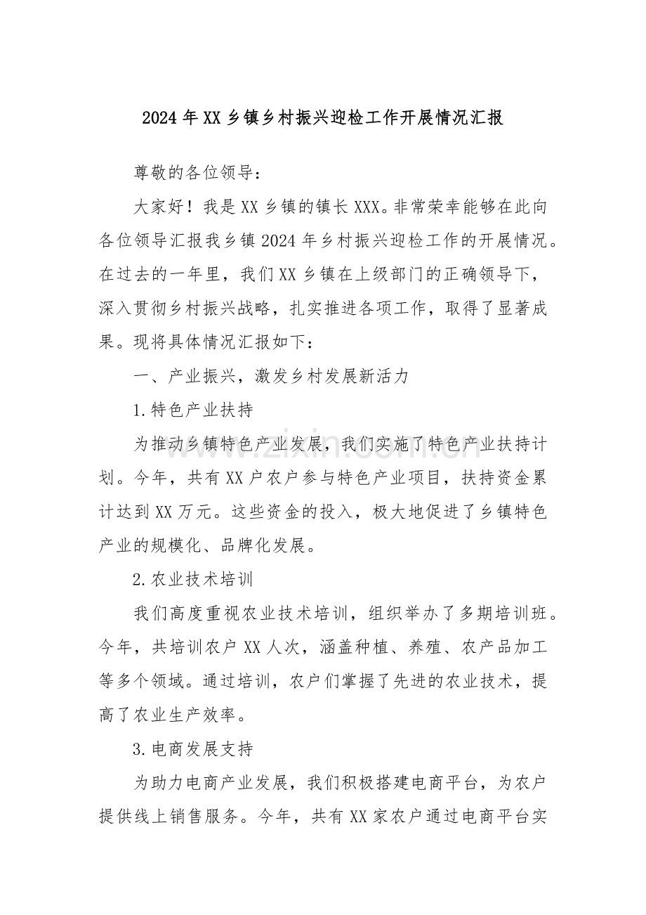 2024年XX乡镇乡村振兴迎检工作开展情况汇报.docx_第1页