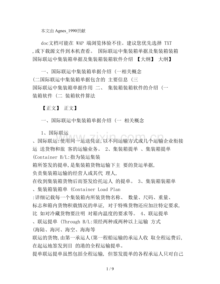 国际联运中集装箱单据及集装箱装箱软件算法介绍概要.doc_第1页