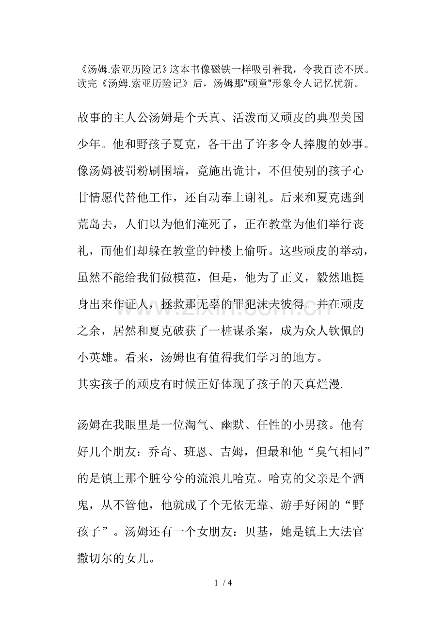汤姆索亚历险记读后感.doc_第1页