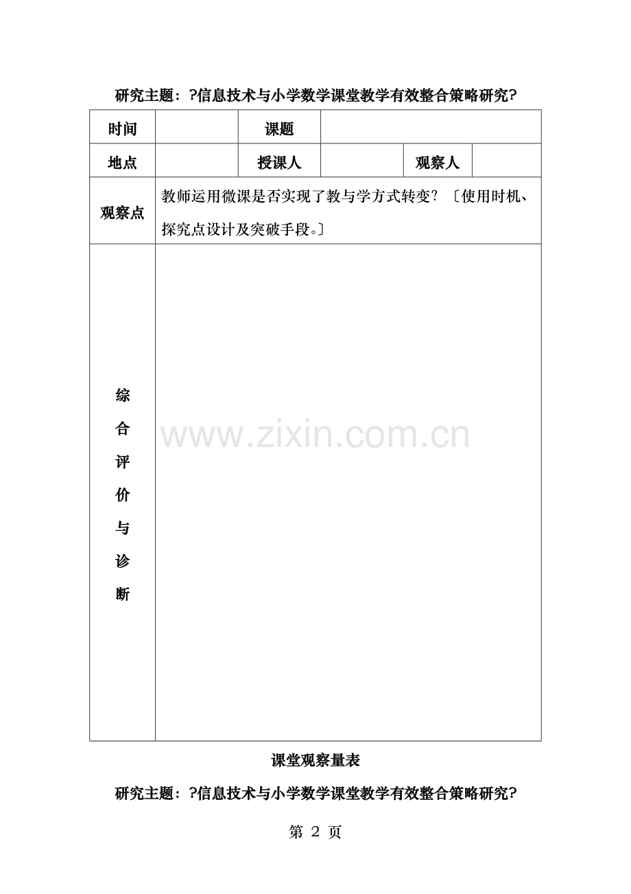 小学数学信息技术与课堂教学整合的课堂观察量表.doc_第2页