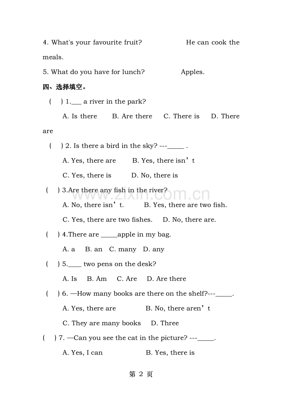 PEP五年级英语上册Unit6InanatureparkPartB同步练习无答案.doc_第2页