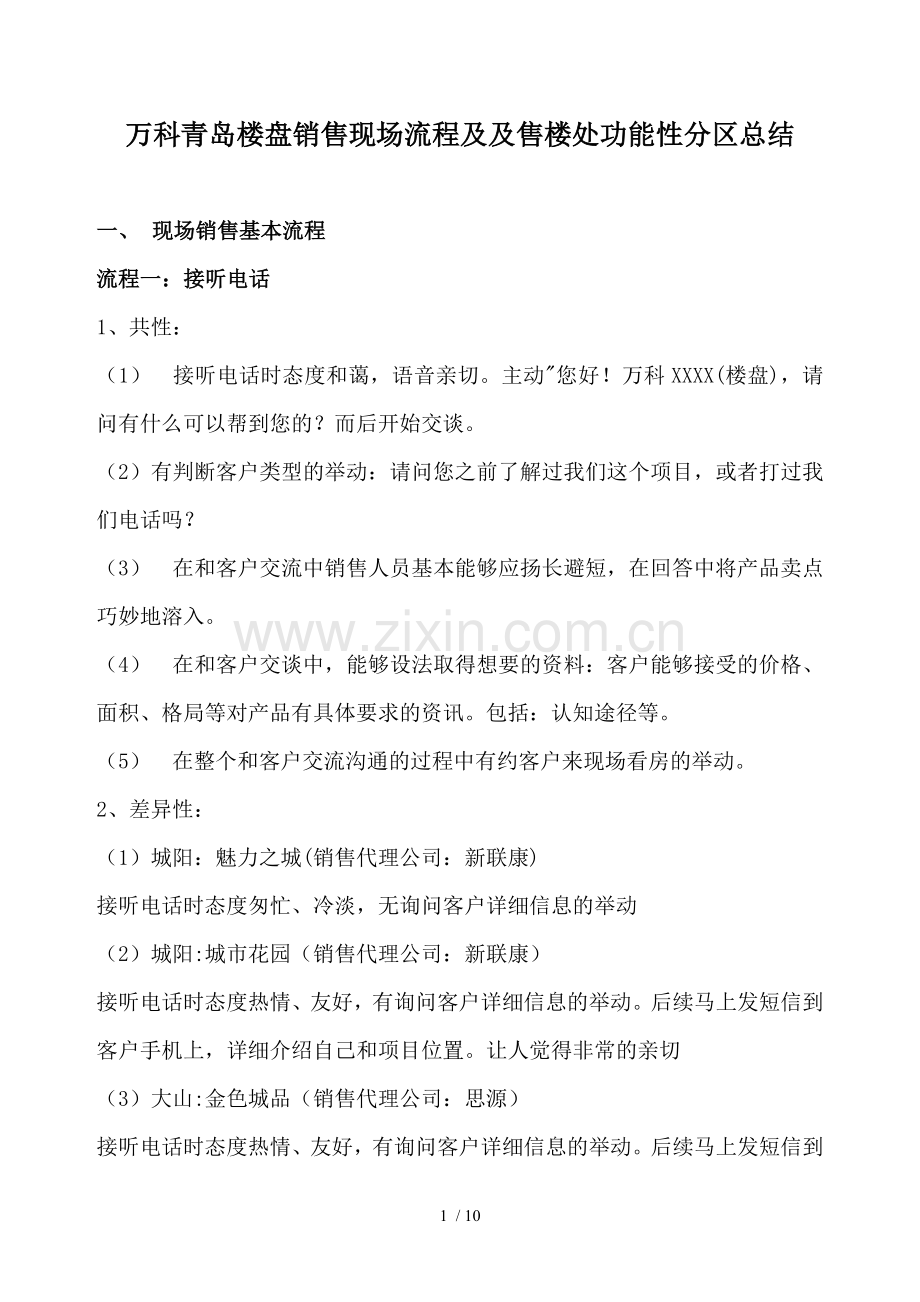 万科青岛楼盘销售现场流程总结.doc_第1页