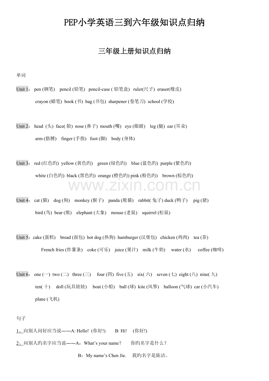 2022年PEP小学三年级到六年级英语知识点归纳精版.doc_第1页
