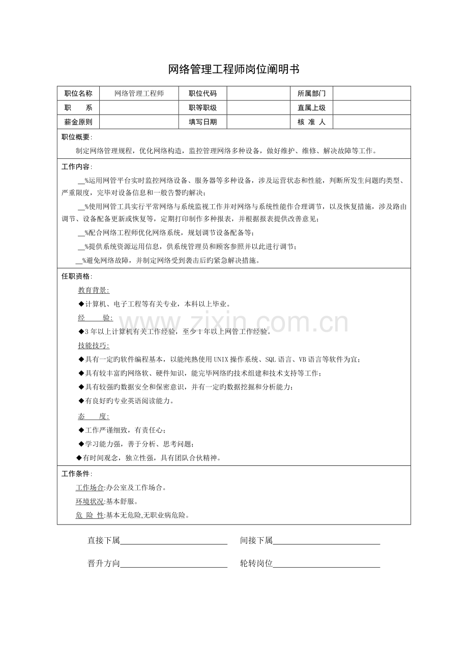 2022年技术部网络工程师岗位说明书.doc_第1页