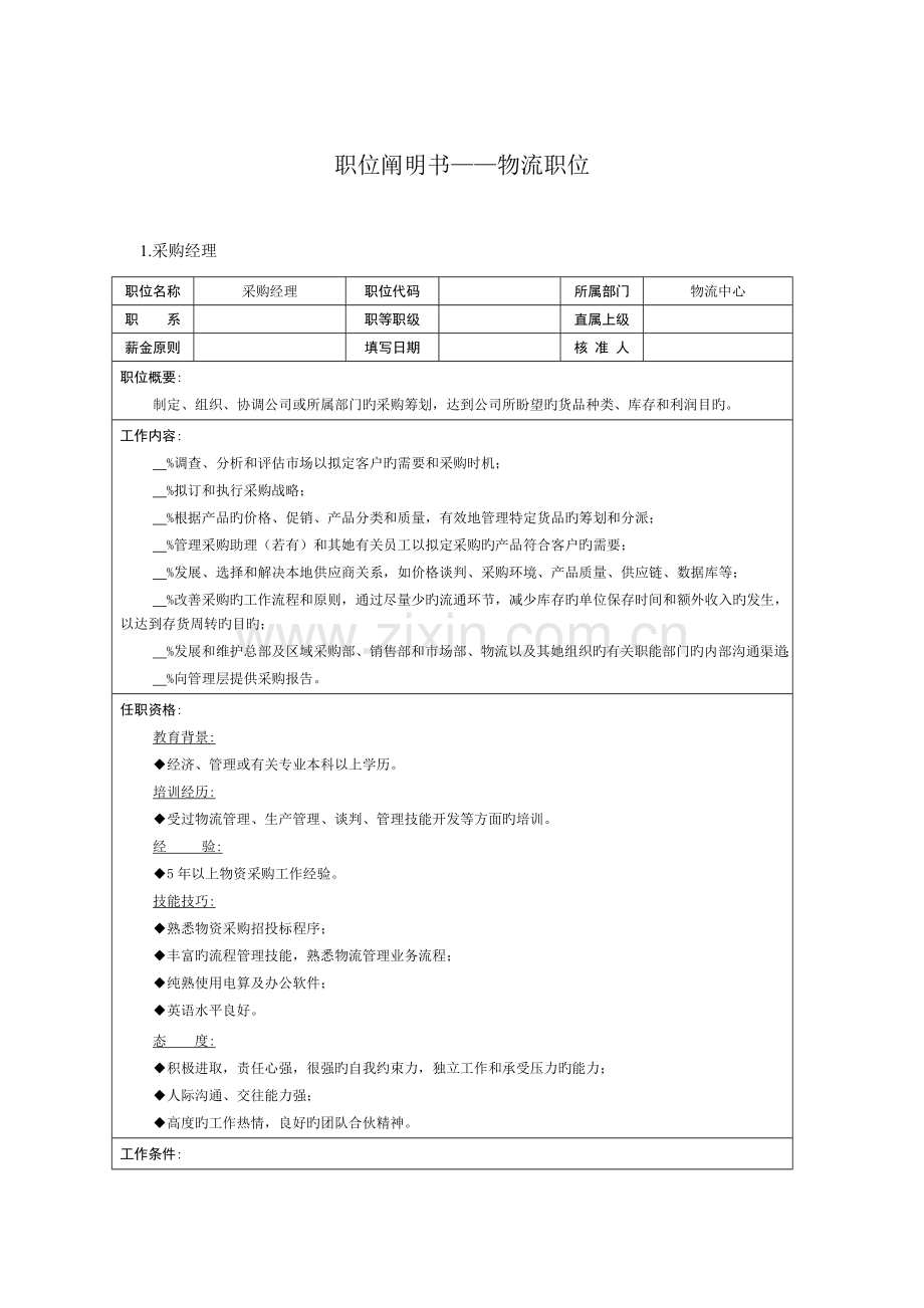 职位专项说明书物流职位.doc_第1页