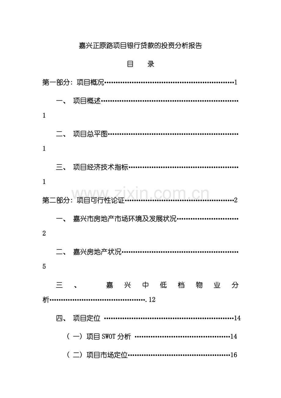 嘉兴正原路项目银行贷款的投资分析报告模板.doc_第1页
