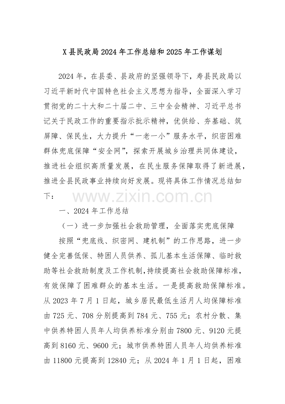 X县民政局2024年工作总结和2025年工作谋划.docx_第1页