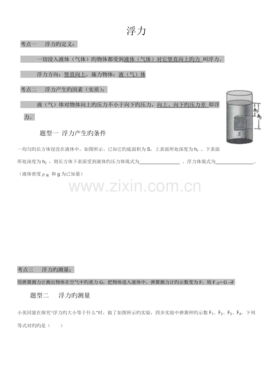 2022年学生版浮力知识点加例题.doc_第1页