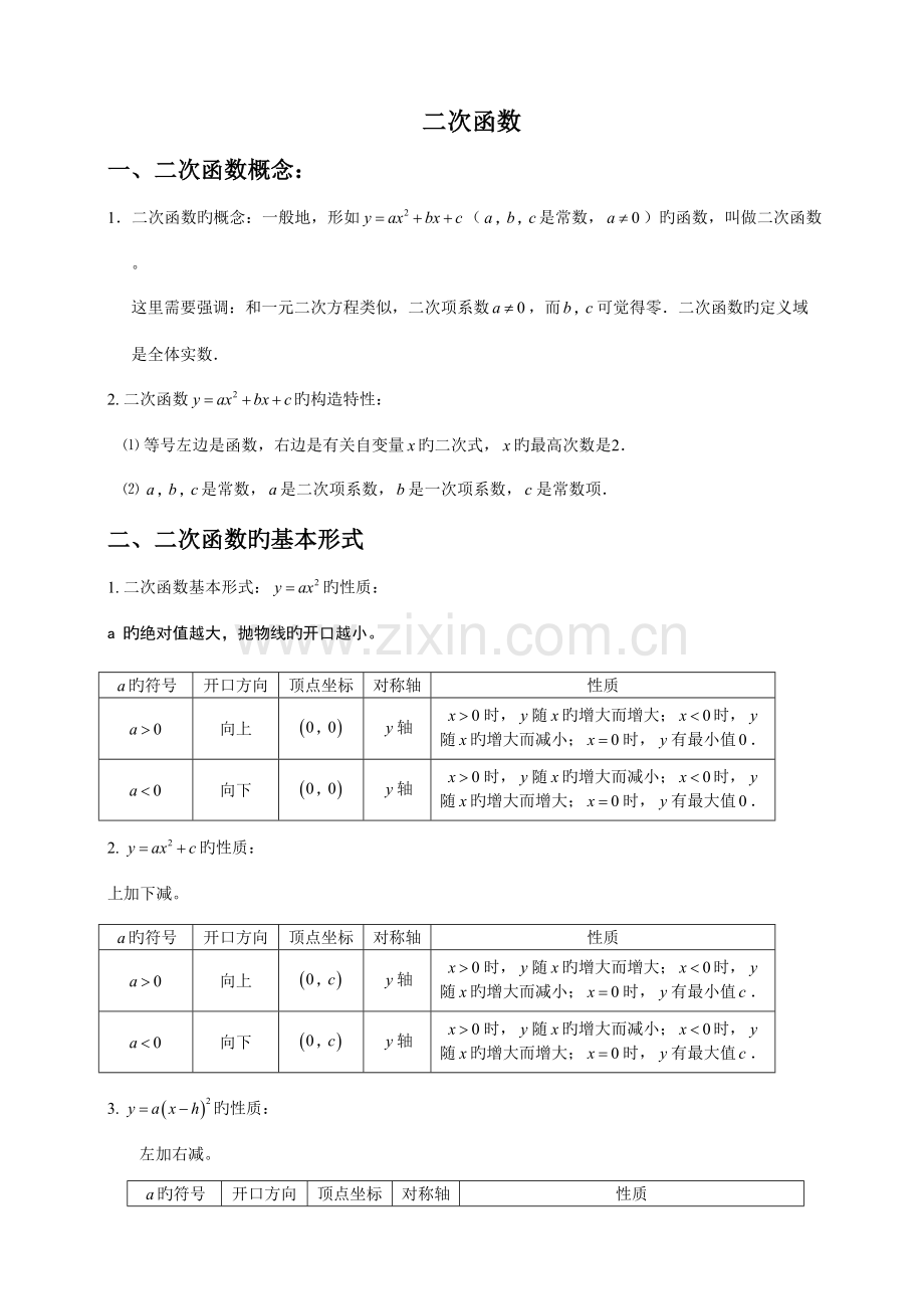 2022年人教版初三数学二次函数知识点总结及经典习题含答案.doc_第1页