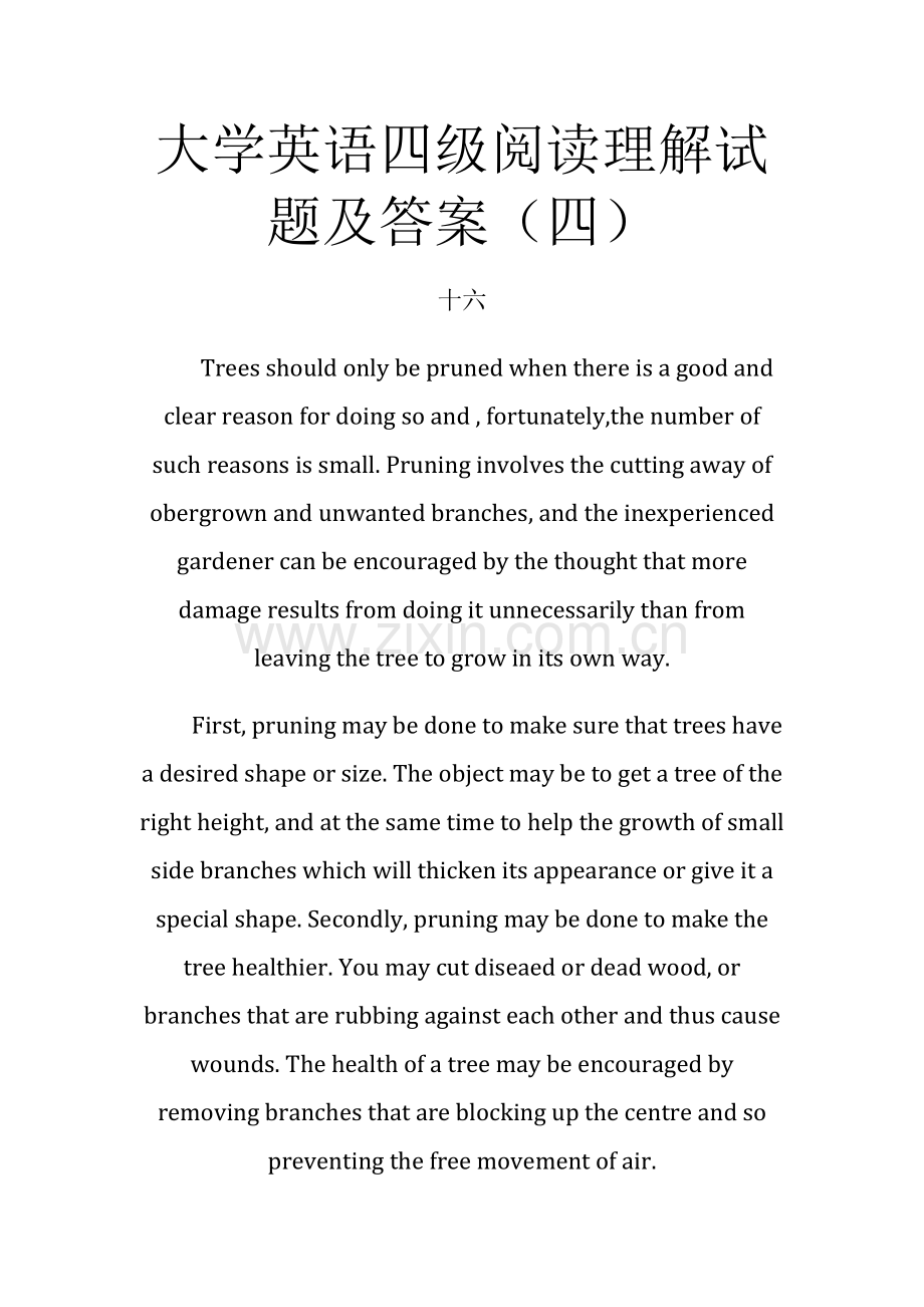 2022年大学英语四级阅读理解试题及答案.doc_第1页