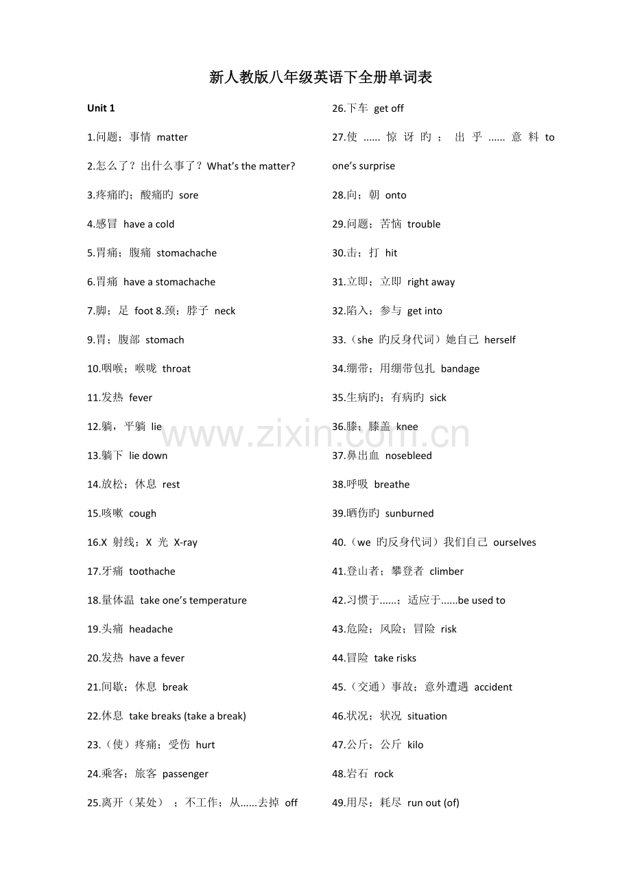2022年新人教版八年级英语下全套单词表.docx_第1页
