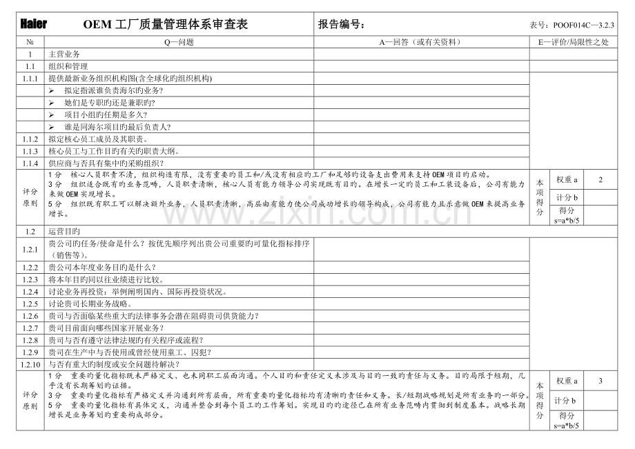 OEM工厂质量管理全新体系审查表.doc_第1页
