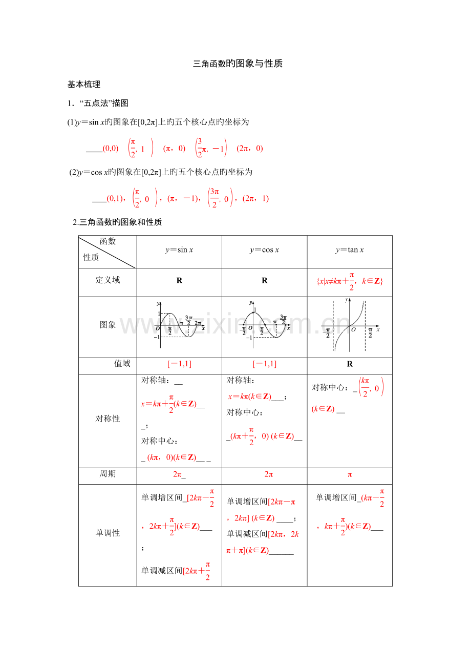 2022年三角函数的图像与性质知识点及习题.doc_第1页