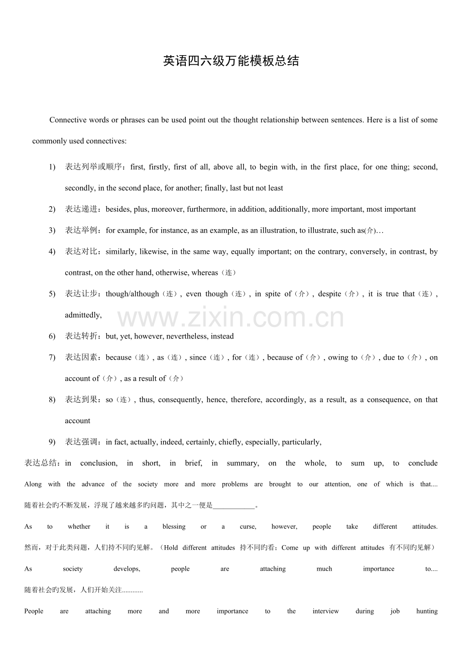 2022年英语四六级万能模板总结.doc_第1页