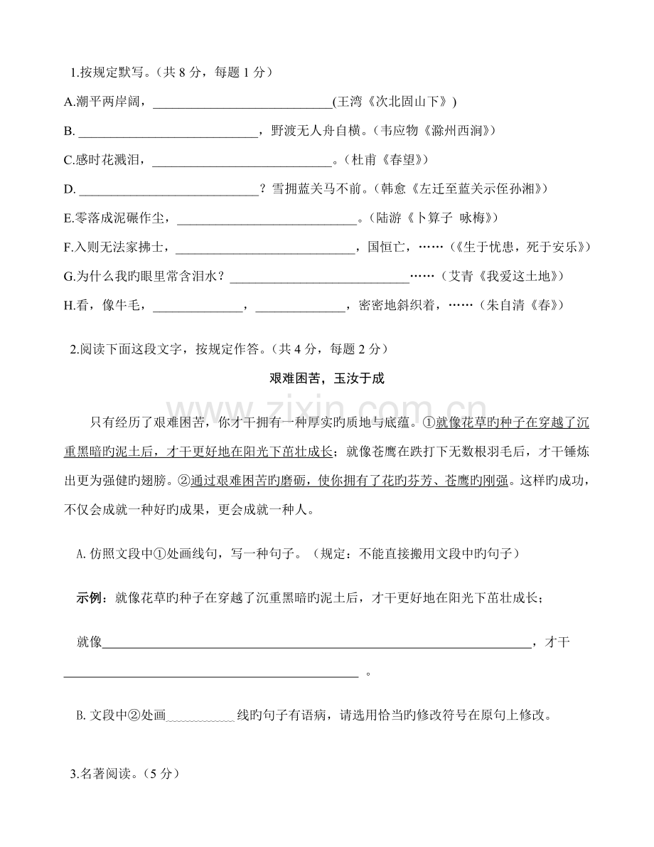 2022年初三年级语文学业水平考试.doc_第2页