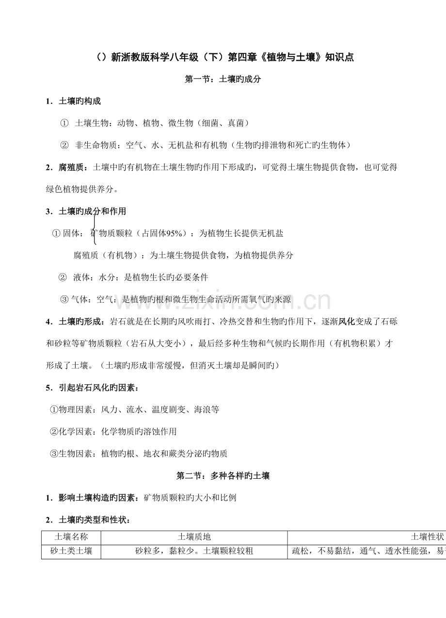 2022年新浙教版八年级下册科学植物与土壤知识点归纳.docx_第1页