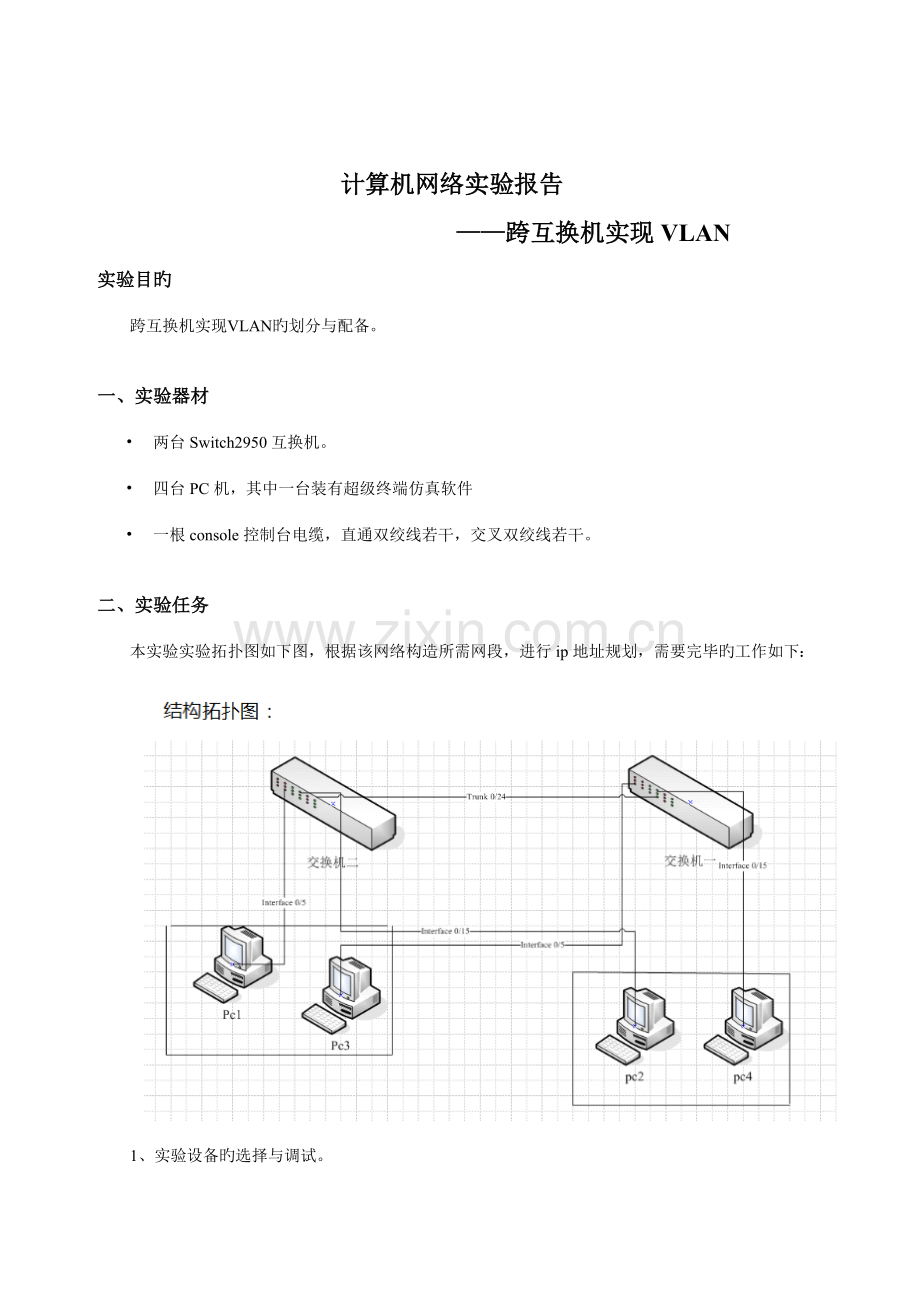 2022年跨交换机实现VLAN实验报告.doc_第1页