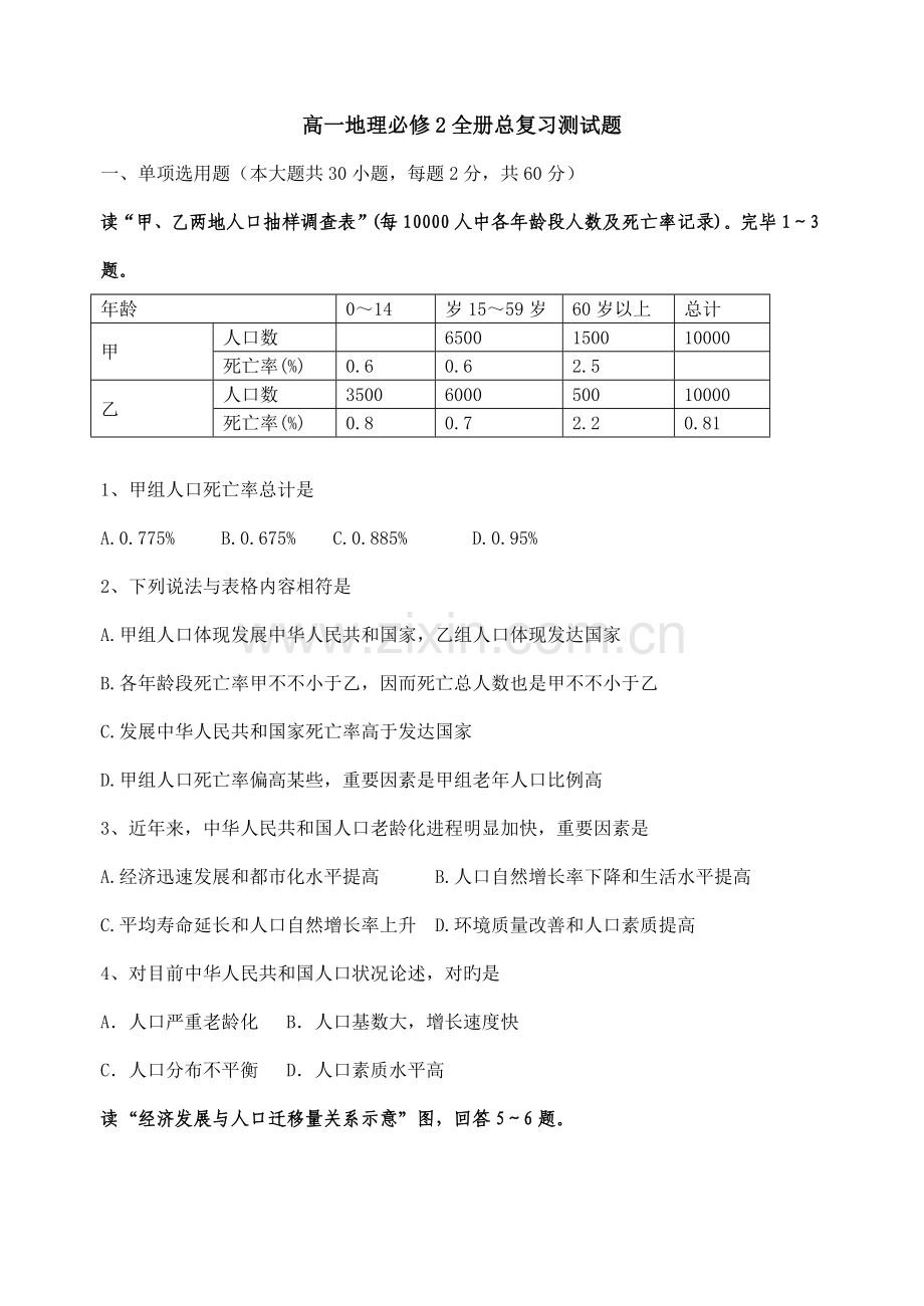 2022年高一地理必修2全册总复习测试题.doc_第1页
