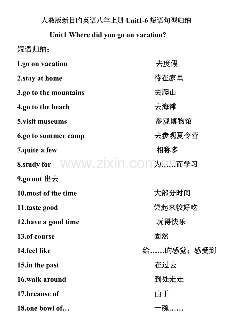 2022年人教版新目标英语八年上册Unit16短语句型归纳.doc_第1页