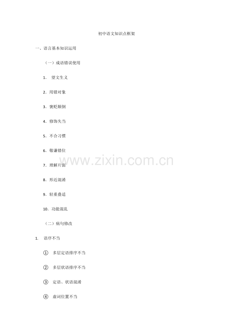 2022年初中语文知识点框架.doc_第1页