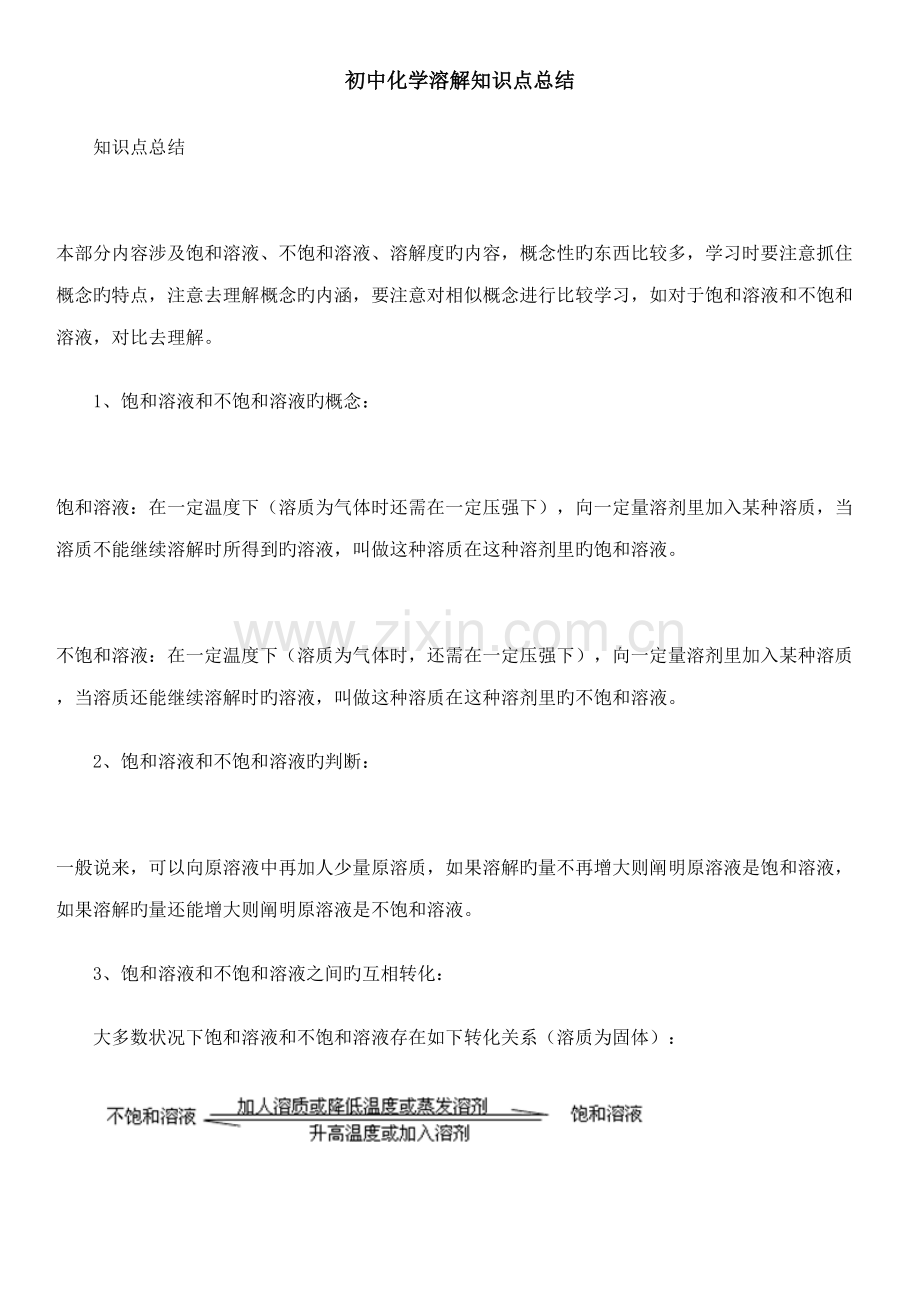 2022年中考复习初中化学溶解知识点总结.doc_第1页