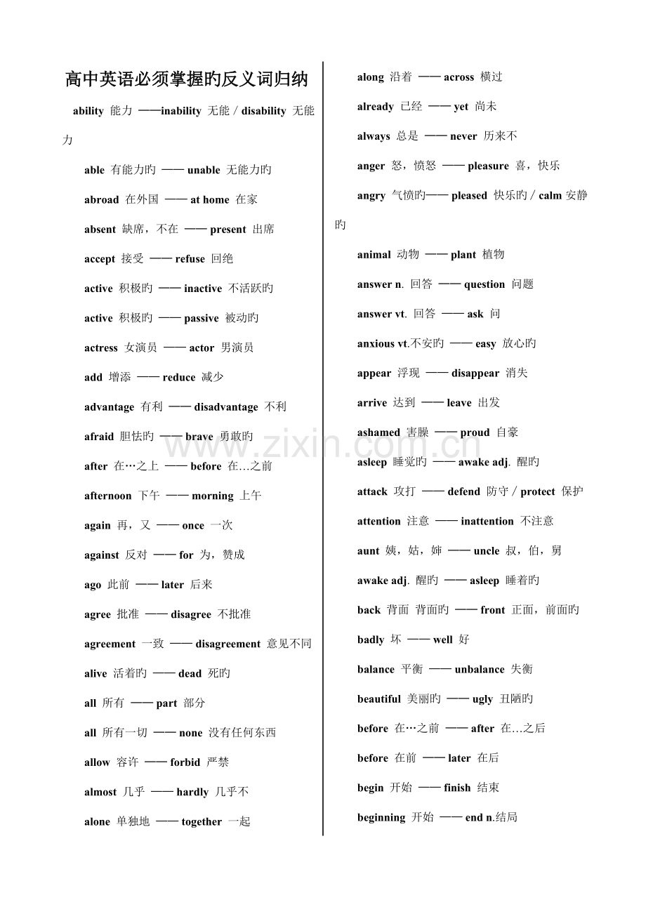 2022年高中英语必须掌握的反义词归纳.doc_第1页