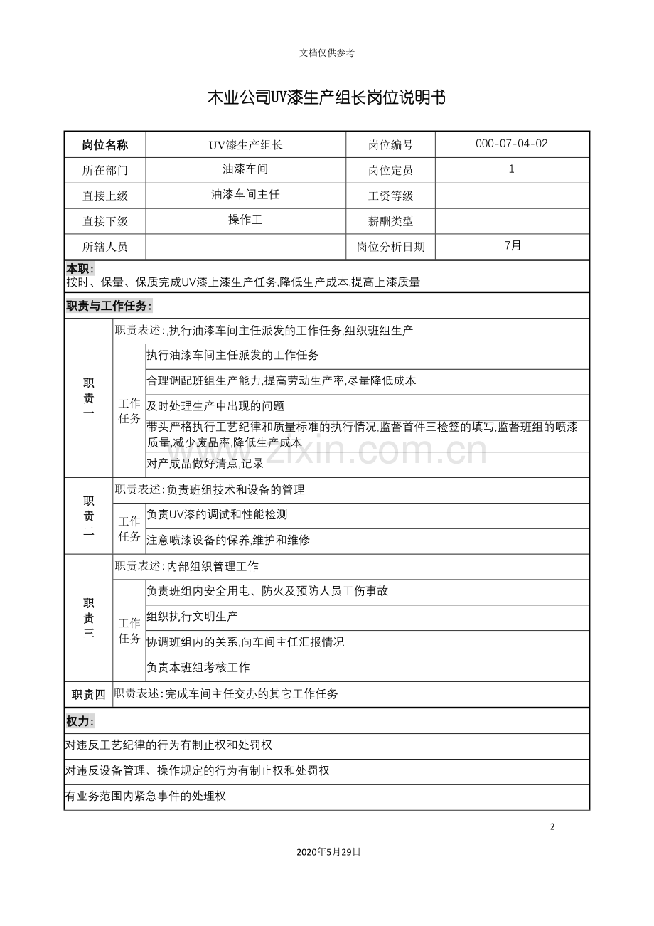 木业公司uv漆生产组长岗位说明书.doc_第2页