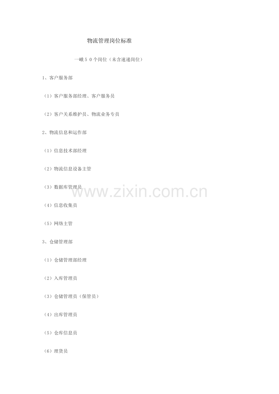 物流管理岗位标准.docx_第1页