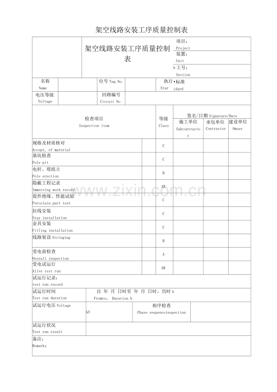 架空线路安装工序质量控制表.docx_第1页