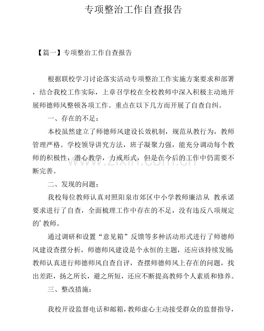 专项整治工作自查报告.docx_第1页