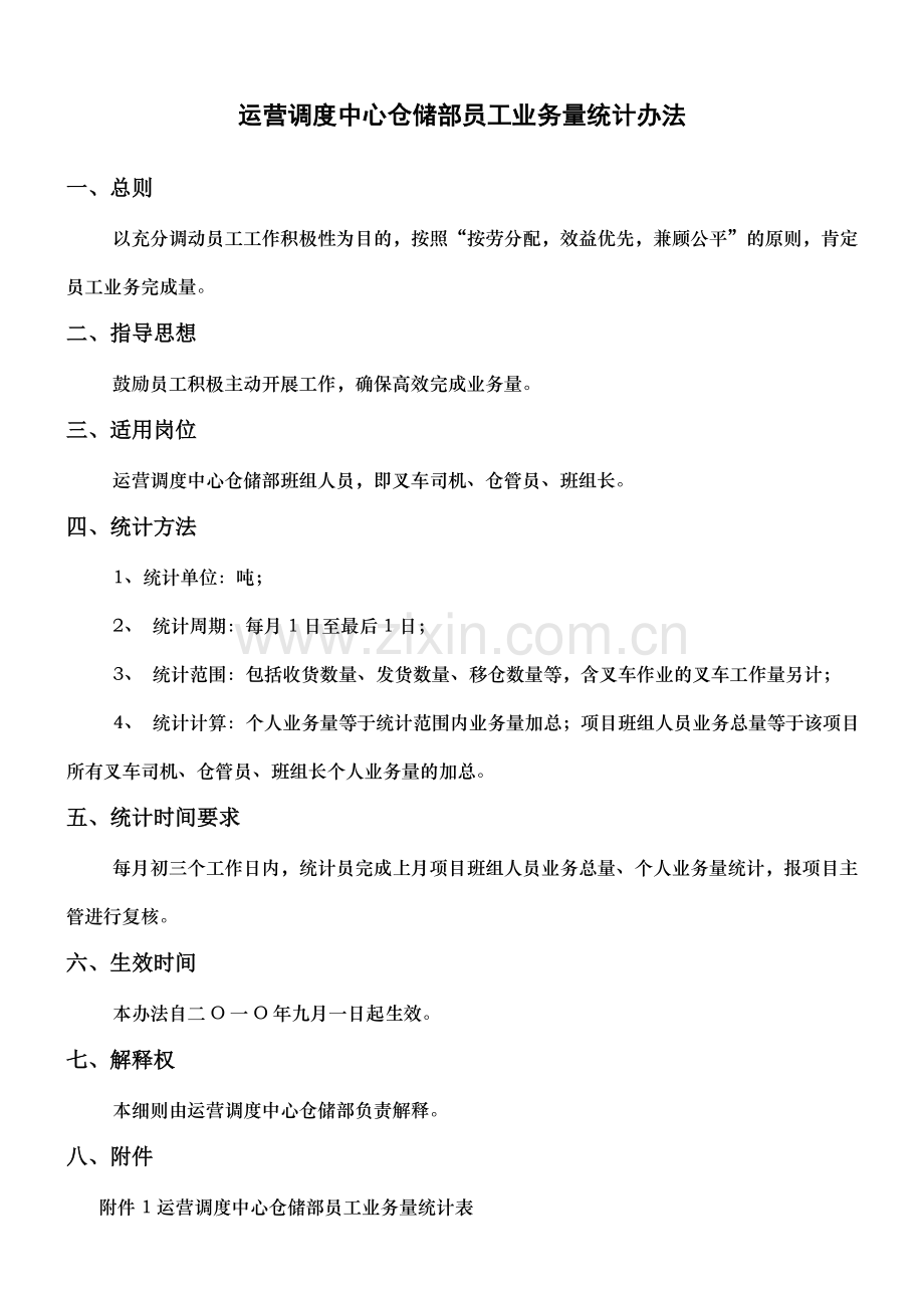 仓储部员工业务量统计办法-鼓励员工积极主动开展工作.doc_第1页