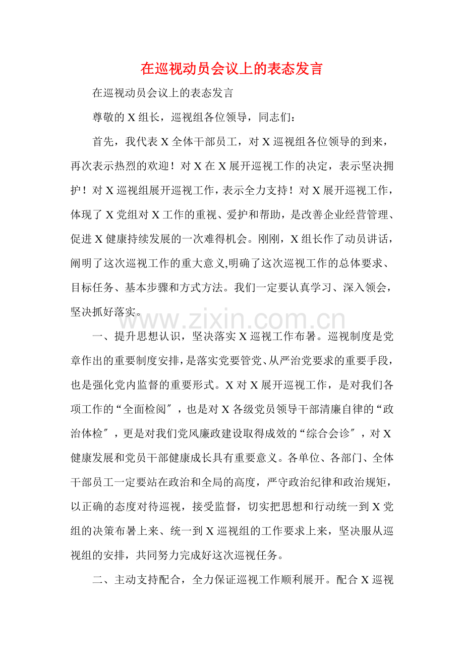 在巡视动员会议上的表态发言.doc_第1页
