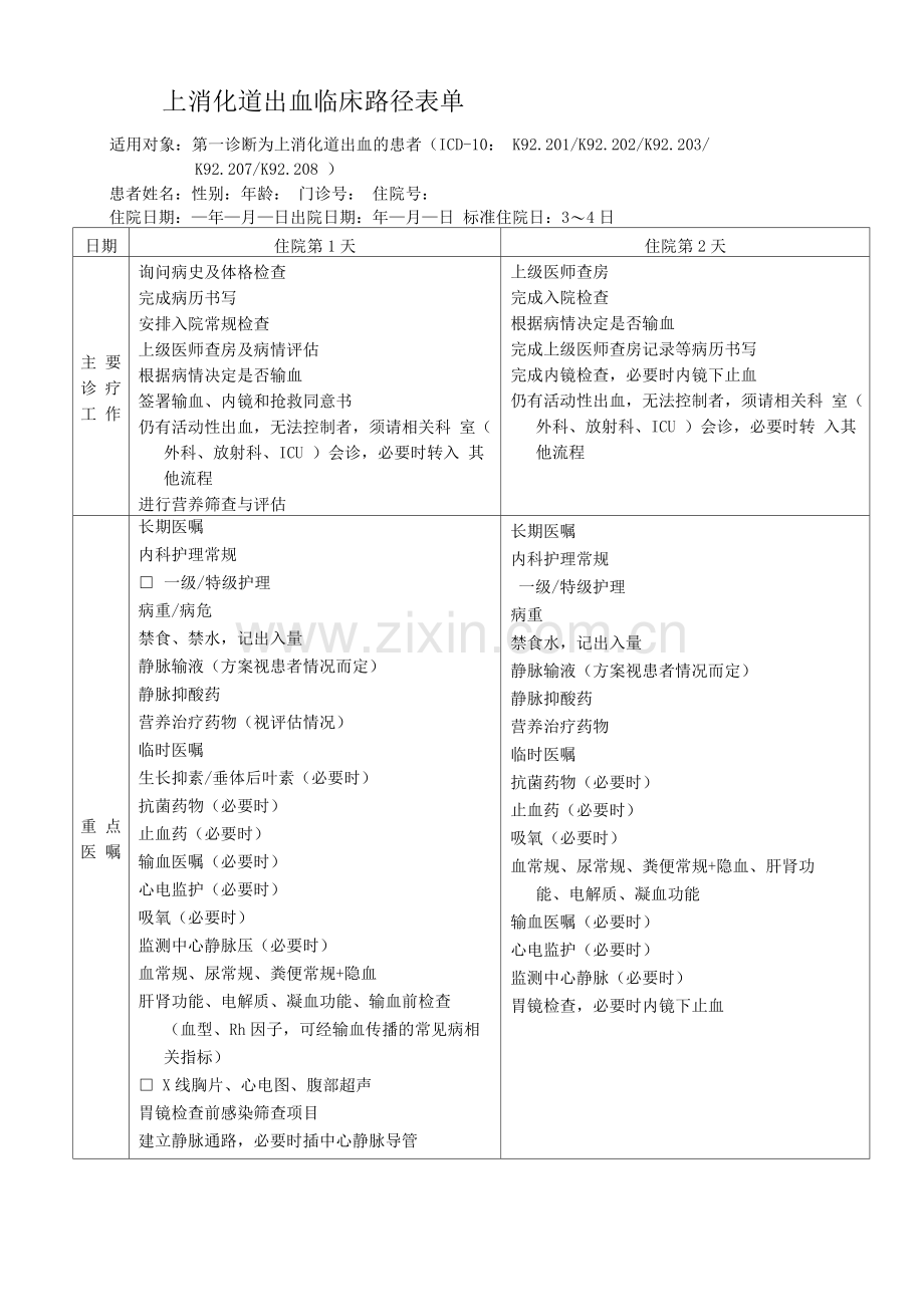 上消化道出血临床路径表单.docx_第1页