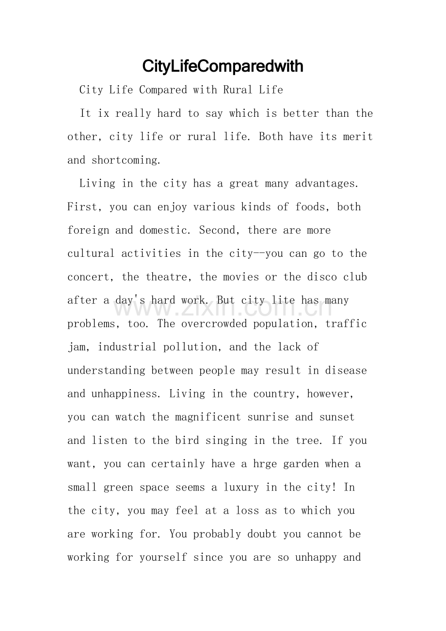 CityLifeComparedwith.doc_第1页