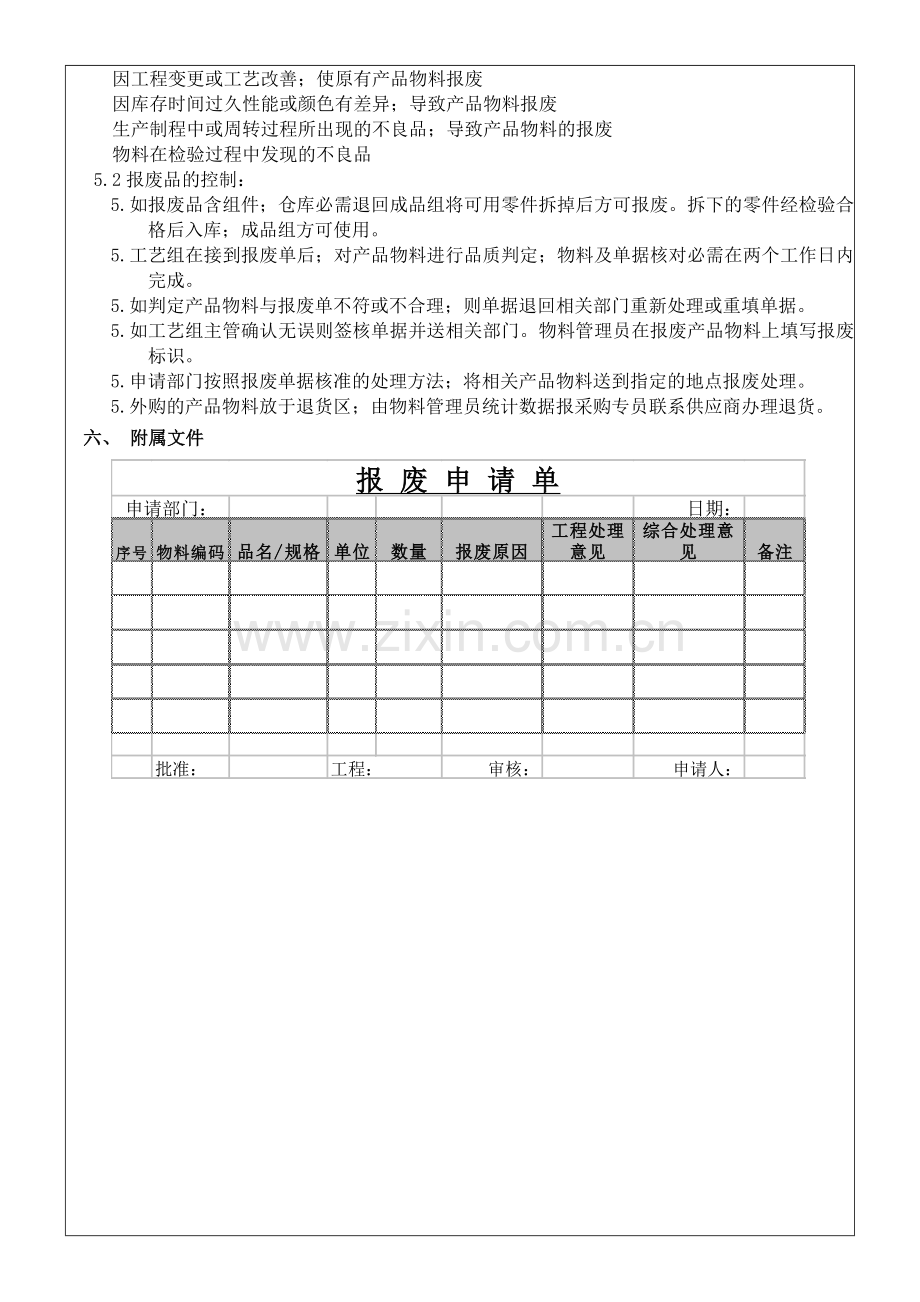 生产物料报废管理规定-物料报废处理程序(含报废申请单).doc_第2页